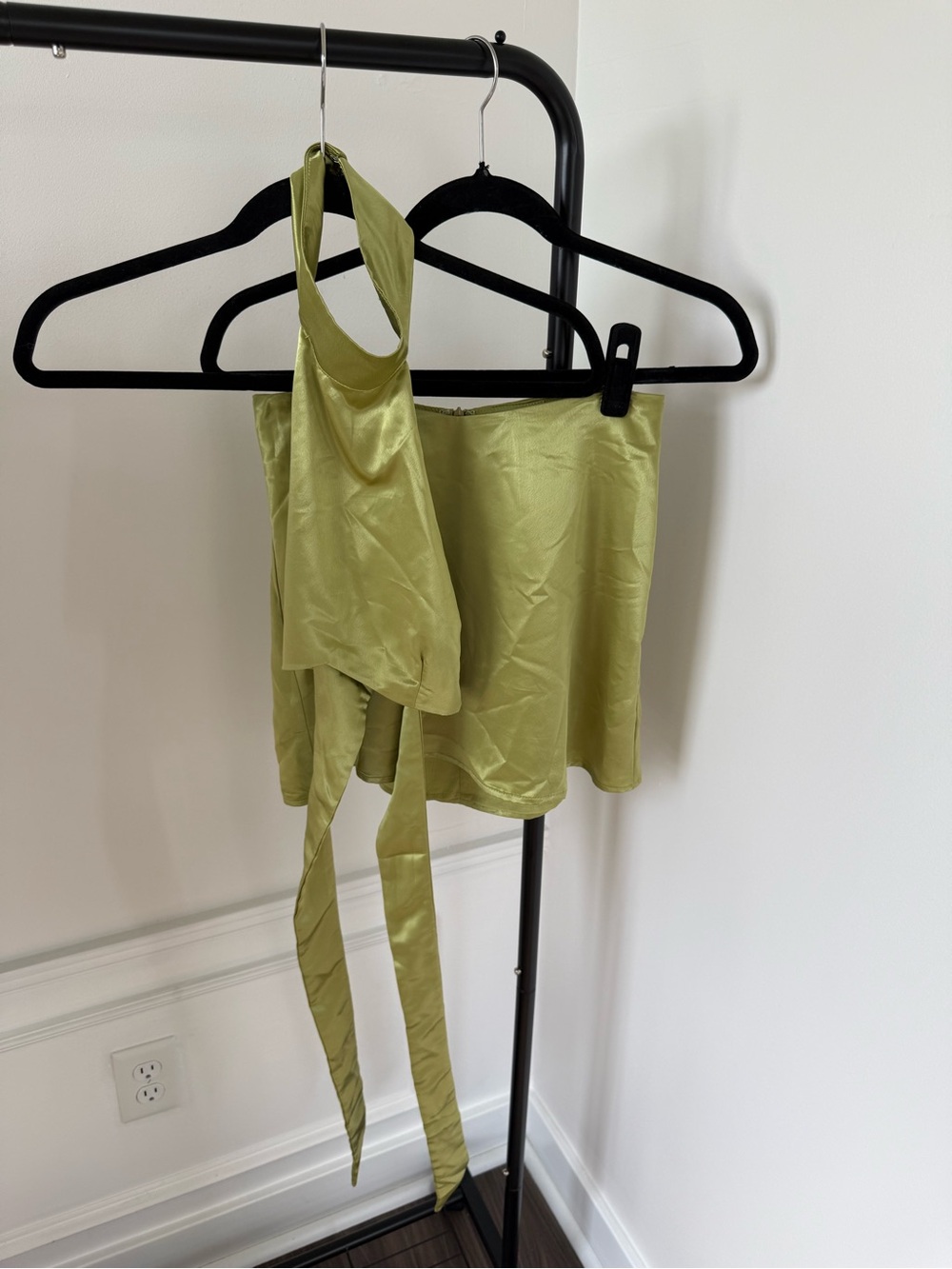 Revolve Satin Olive Green Halter Set
